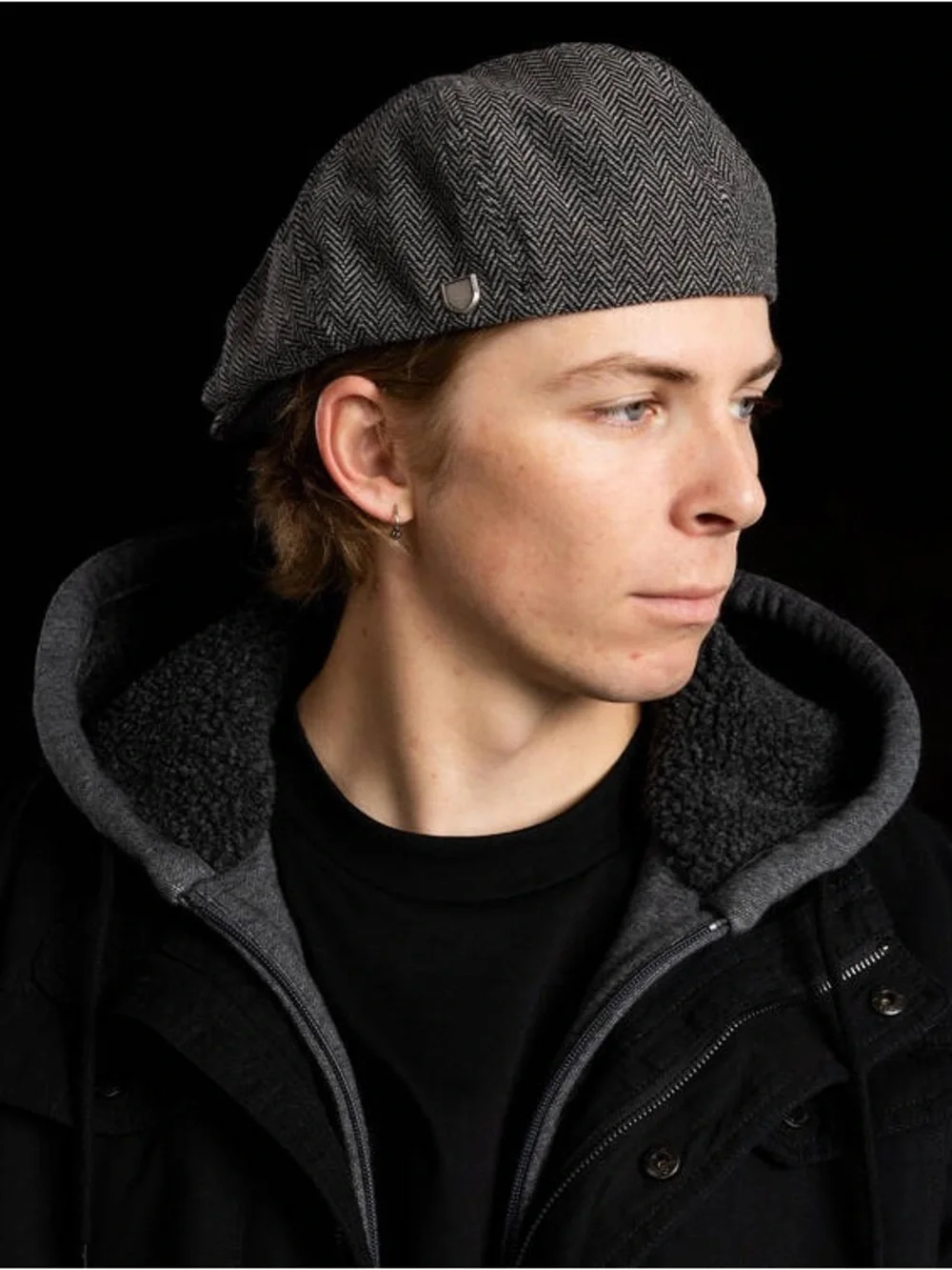 Brixton Gray Black Herringbone Brood Newsboy Cap